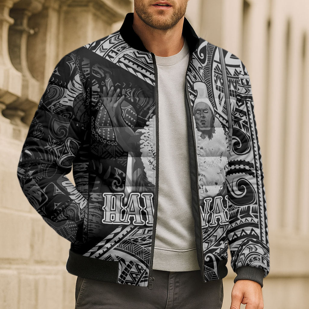 Hawaii King Kamehameha Bomber Puffer Jacket With Hawaiian Ipu Motifs Black Version