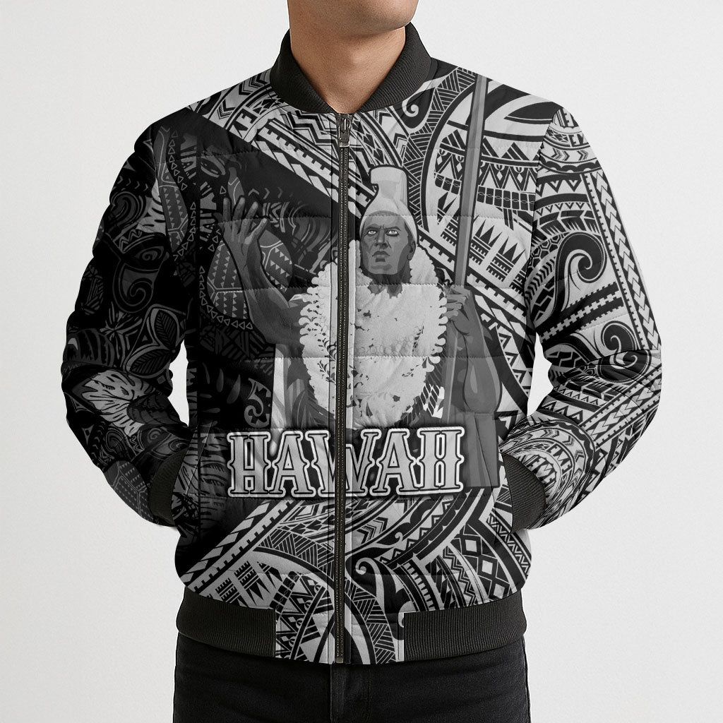Hawaii King Kamehameha Bomber Puffer Jacket With Hawaiian Ipu Motifs Black Version