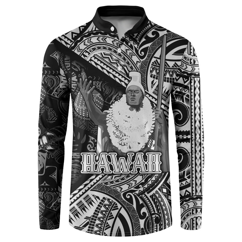 Hawaii King Kamehameha Button Sweatshirt With Hawaiian Ipu Motifs Black Version LT05 Black - Polynesian Pride