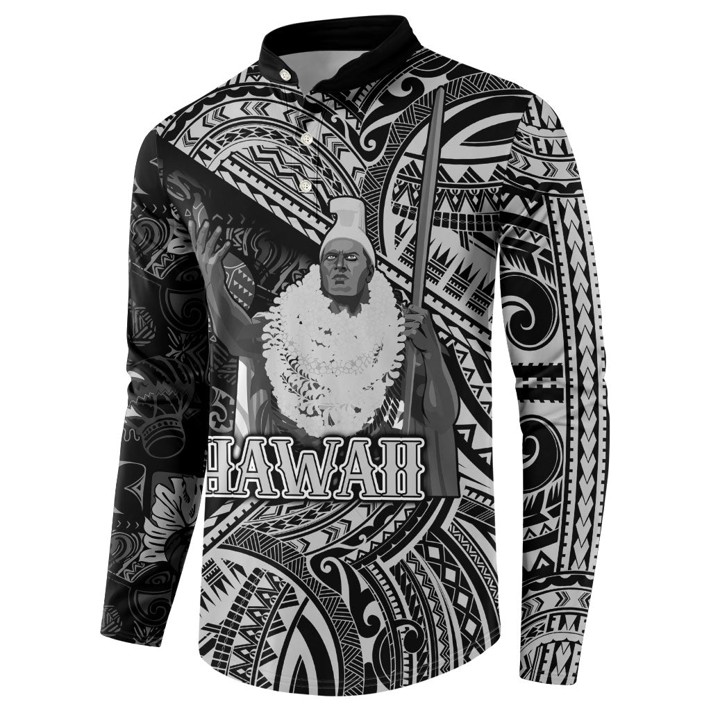 Hawaii King Kamehameha Button Sweatshirt With Hawaiian Ipu Motifs Black Version LT05 - Polynesian Pride