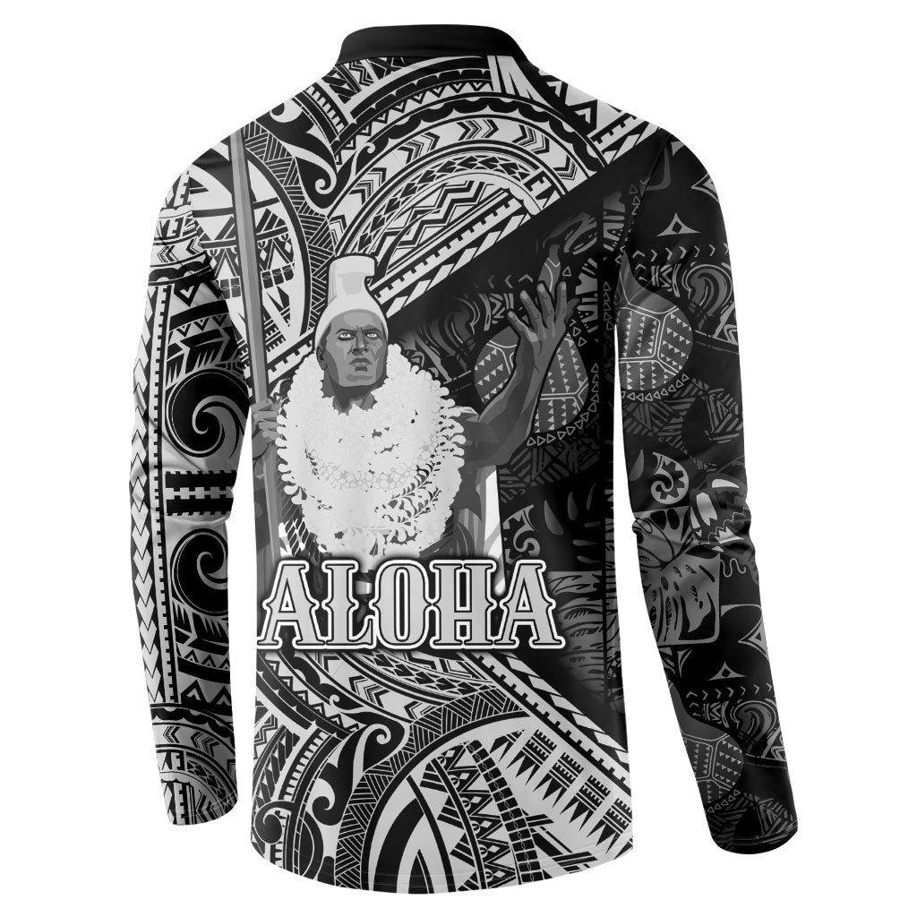 Hawaii King Kamehameha Button Sweatshirt With Hawaiian Ipu Motifs Black Version LT05 - Polynesian Pride