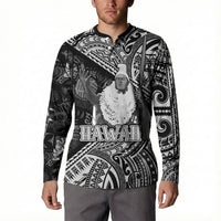 Hawaii King Kamehameha Button Sweatshirt With Hawaiian Ipu Motifs Black Version LT05 - Polynesian Pride