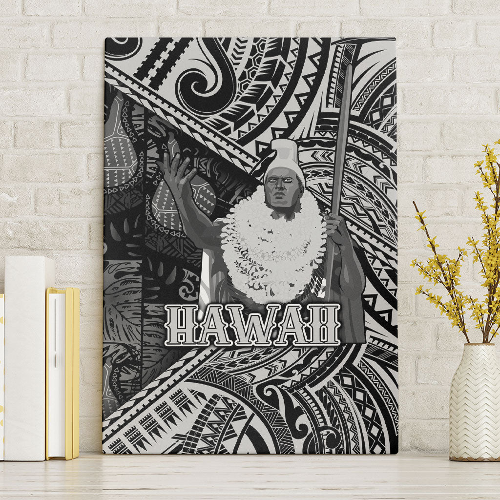 Hawaii King Kamehameha Canvas Wall Art With Hawaiian Ipu Motifs Black Version LT05 Without Frame Black - Polynesian Pride