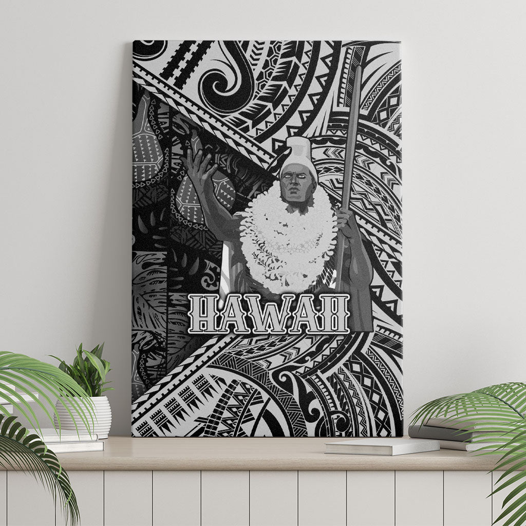 Hawaii King Kamehameha Canvas Wall Art With Hawaiian Ipu Motifs Black Version LT05 - Polynesian Pride