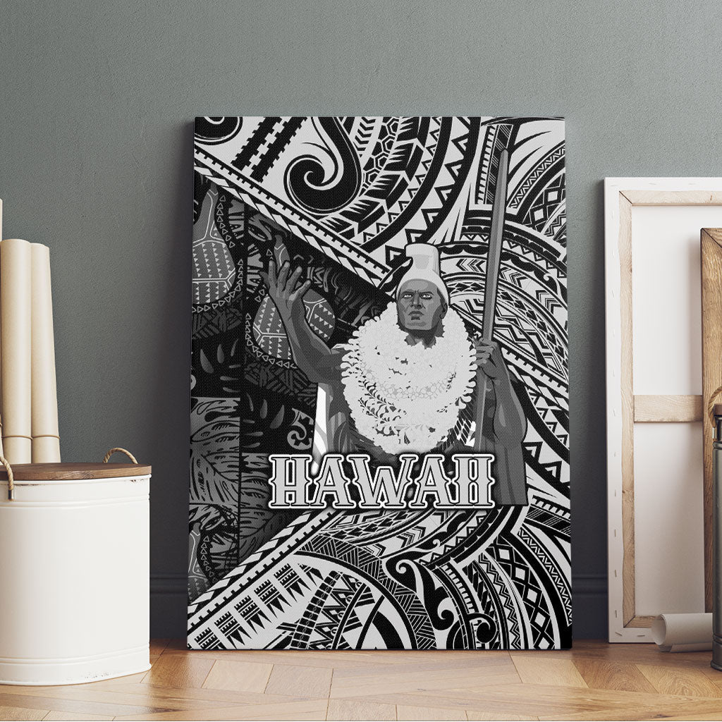 Hawaii King Kamehameha Canvas Wall Art With Hawaiian Ipu Motifs Black Version LT05 - Polynesian Pride