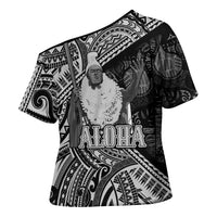 Hawaii King Kamehameha Cross Shoulder Shirt With Hawaiian Ipu Motifs Black Version LT05 - Polynesian Pride