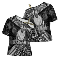 Hawaii King Kamehameha Cross Shoulder Shirt With Hawaiian Ipu Motifs Black Version LT05 - Polynesian Pride