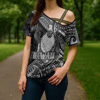 Hawaii King Kamehameha Cross Shoulder Shirt With Hawaiian Ipu Motifs Black Version LT05 - Polynesian Pride