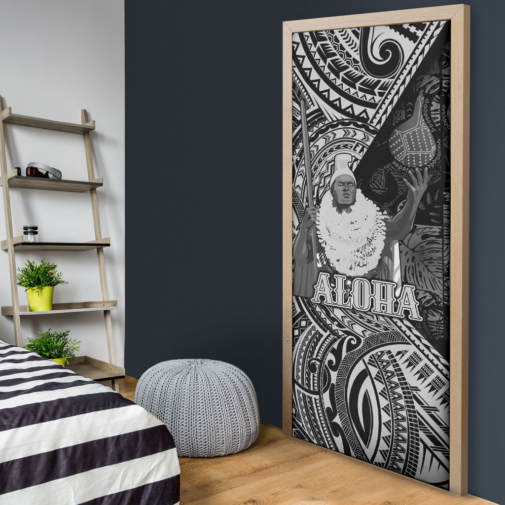 Hawaii King Kamehameha Door Cover With Hawaiian Ipu Motifs Black Version LT05 - Polynesian Pride