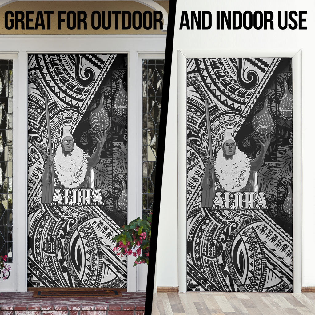 Hawaii King Kamehameha Door Cover With Hawaiian Ipu Motifs Black Version LT05 - Polynesian Pride