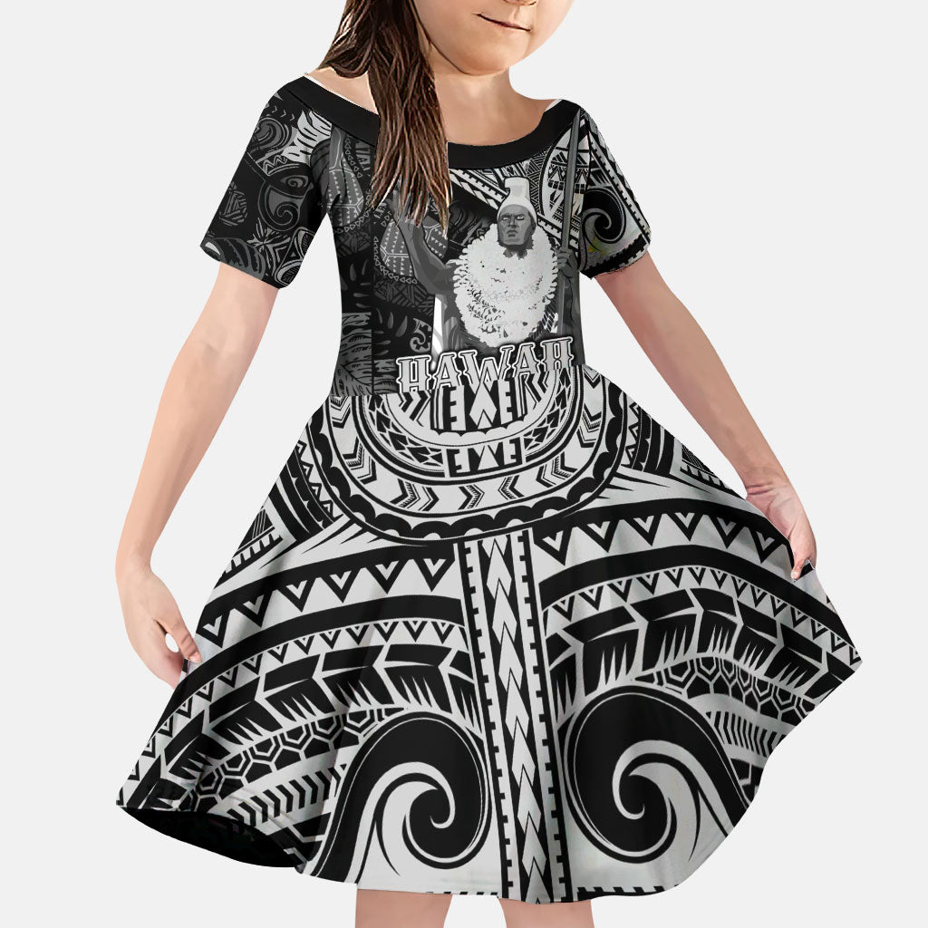 Hawaii King Kamehameha Family Matching Long Sleeve Bodycon Dress and Hawaiian Shirt With Hawaiian Ipu Motifs Black Version