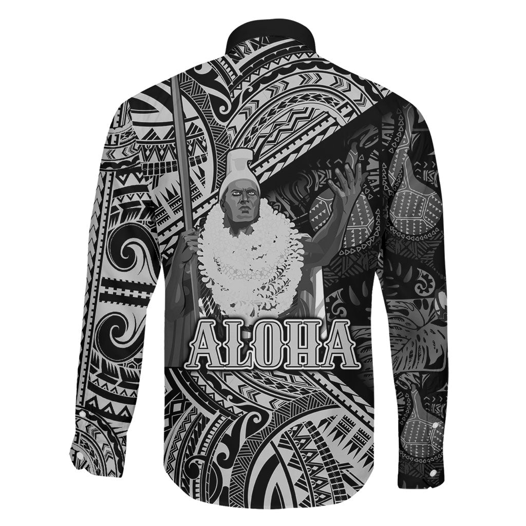 Hawaii King Kamehameha Family Matching Long Sleeve Bodycon Dress and Hawaiian Shirt With Hawaiian Ipu Motifs Black Version