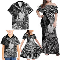 Hawaii King Kamehameha Family Matching Off Shoulder Maxi Dress and Hawaiian Shirt With Hawaiian Ipu Motifs Black Version