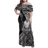 Hawaii King Kamehameha Family Matching Off Shoulder Maxi Dress and Hawaiian Shirt With Hawaiian Ipu Motifs Black Version