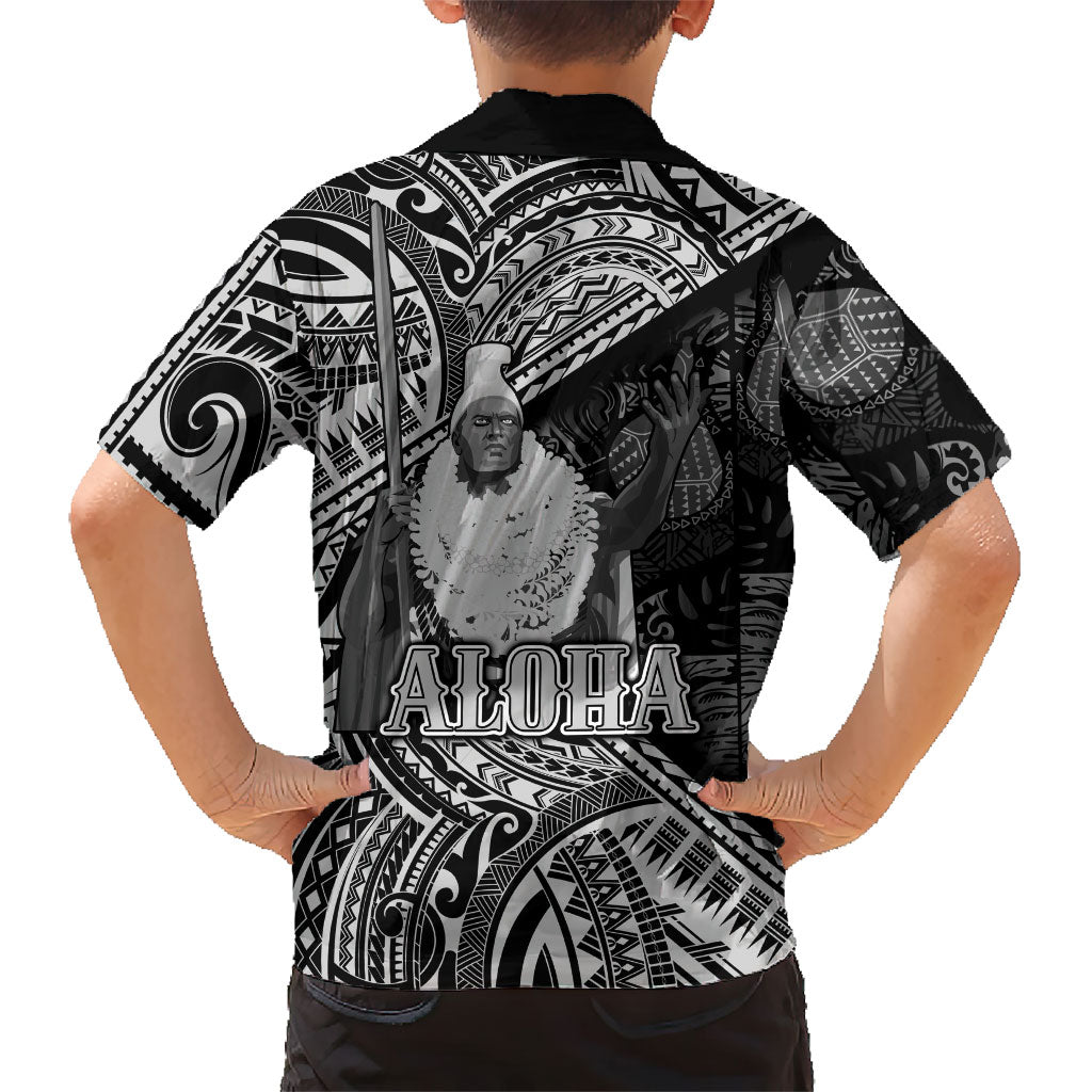 Hawaii King Kamehameha Family Matching Short Sleeve Bodycon Dress and Hawaiian Shirt With Hawaiian Ipu Motifs Black Version