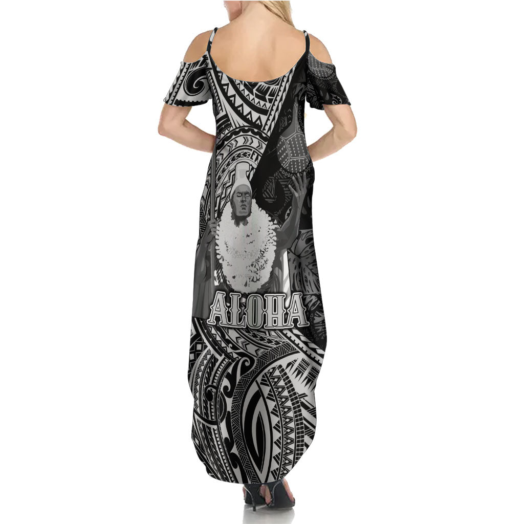 Hawaii King Kamehameha Family Matching Summer Maxi Dress and Hawaiian Shirt With Hawaiian Ipu Motifs Black Version