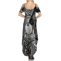 Hawaii King Kamehameha Family Matching Summer Maxi Dress and Hawaiian Shirt With Hawaiian Ipu Motifs Black Version