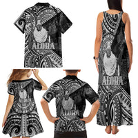 Hawaii King Kamehameha Family Matching Tank Maxi Dress and Hawaiian Shirt With Hawaiian Ipu Motifs Black Version