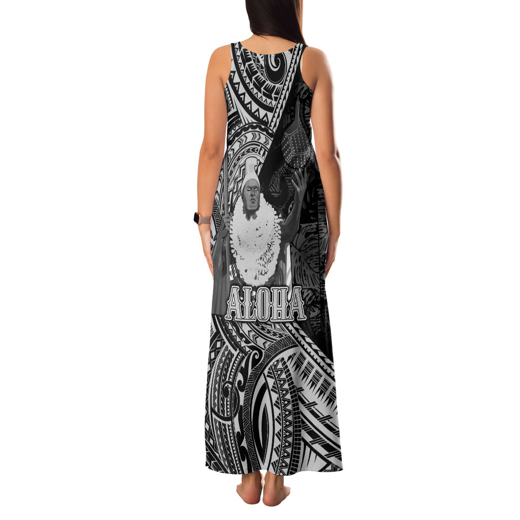Hawaii King Kamehameha Family Matching Tank Maxi Dress and Hawaiian Shirt With Hawaiian Ipu Motifs Black Version
