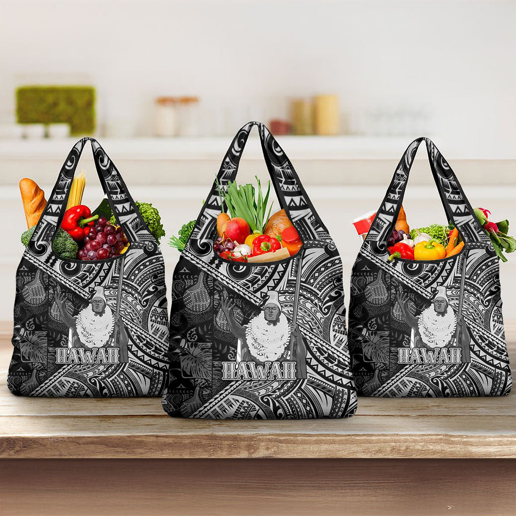 Hawaii King Kamehameha Grocery Bag With Hawaiian Ipu Motifs Black Version LT05 3-pack One Size Black - Polynesian Pride