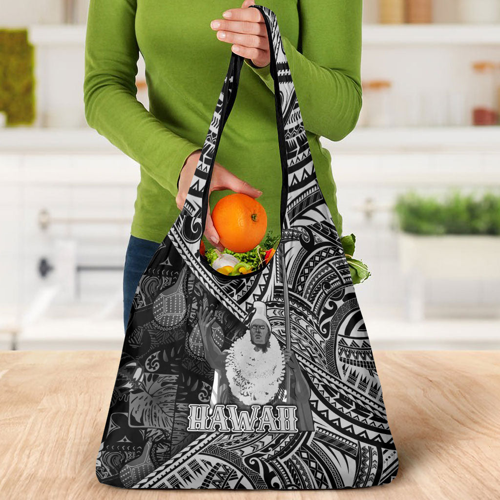 Hawaii King Kamehameha Grocery Bag With Hawaiian Ipu Motifs Black Version LT05 - Polynesian Pride