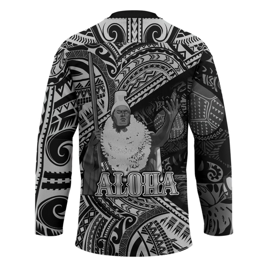 Hawaii King Kamehameha Hockey Jersey With Hawaiian Ipu Motifs Black Version LT05 - Polynesian Pride