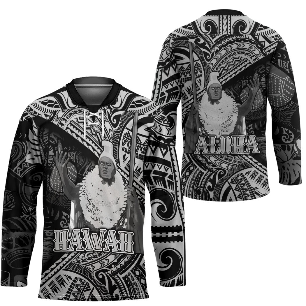 Hawaii King Kamehameha Hockey Jersey With Hawaiian Ipu Motifs Black Version LT05 - Polynesian Pride