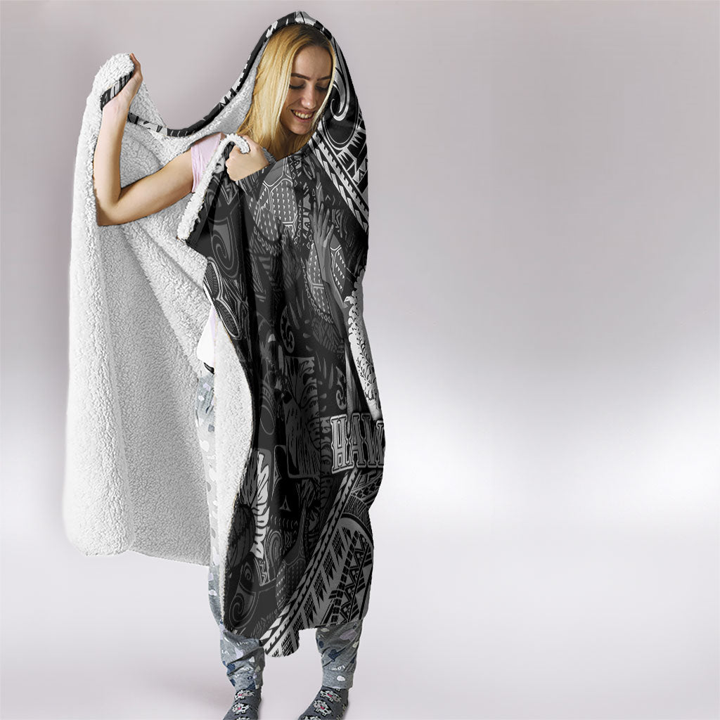Hawaii King Kamehameha Hooded Blanket With Hawaiian Ipu Motifs Black Version LT05 - Polynesian Pride
