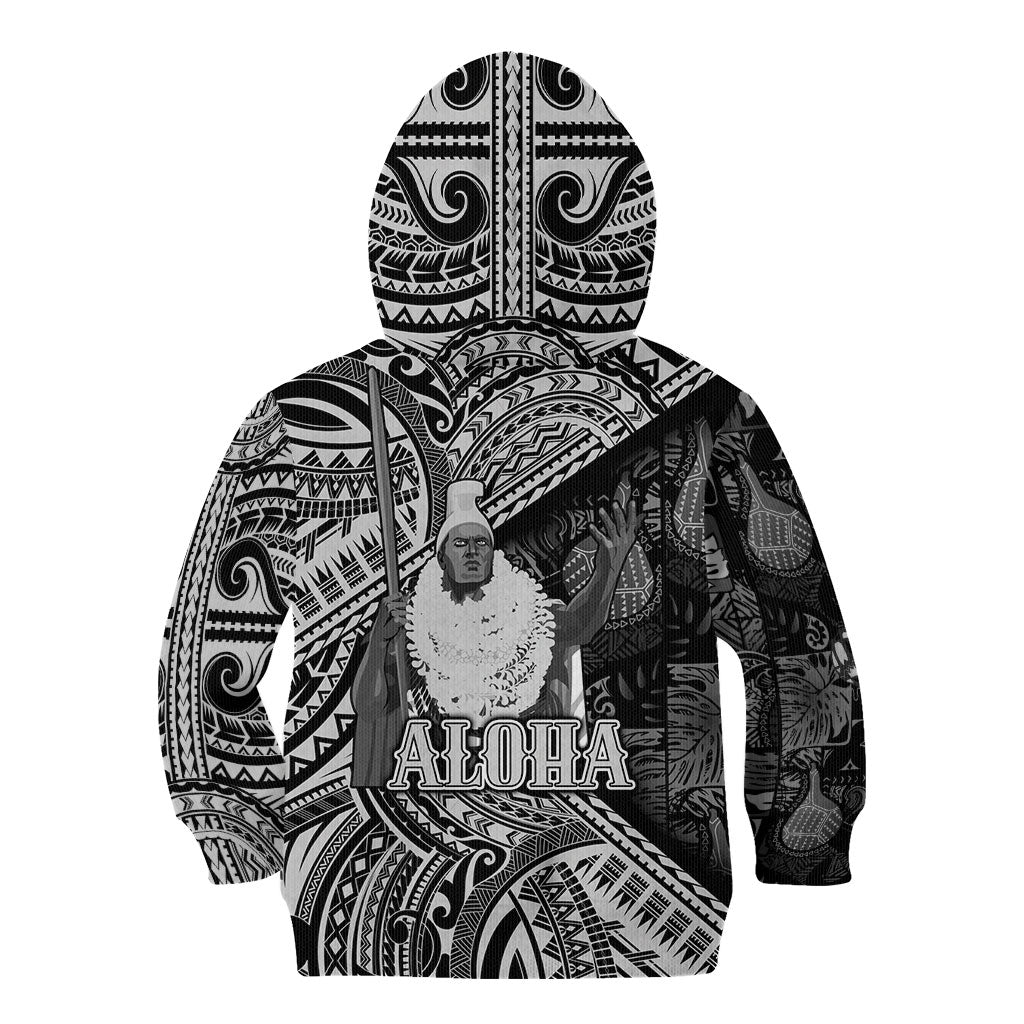 Hawaii King Kamehameha Kid Hoodie With Hawaiian Ipu Motifs Black Version LT05 - Polynesian Pride