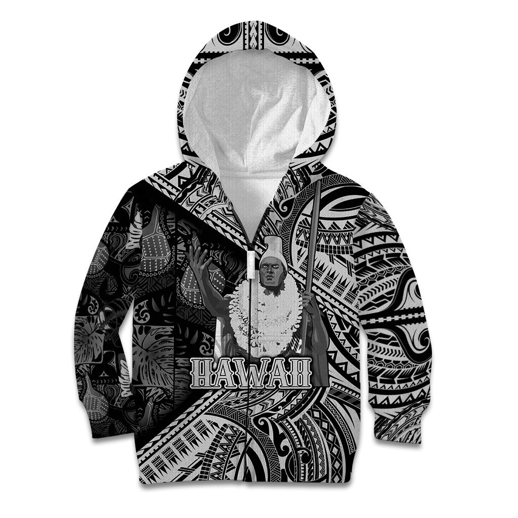 Hawaii King Kamehameha Kid Hoodie With Hawaiian Ipu Motifs Black Version LT05 Zip Hoodie Black - Polynesian Pride