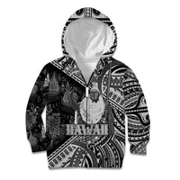 Hawaii King Kamehameha Kid Hoodie With Hawaiian Ipu Motifs Black Version LT05 Zip Hoodie Black - Polynesian Pride
