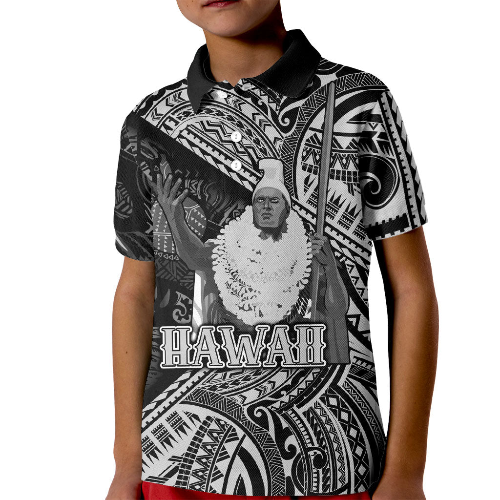 Hawaii King Kamehameha Kid Polo Shirt With Hawaiian Ipu Motifs Black Version LT05 Kid Black - Polynesian Pride