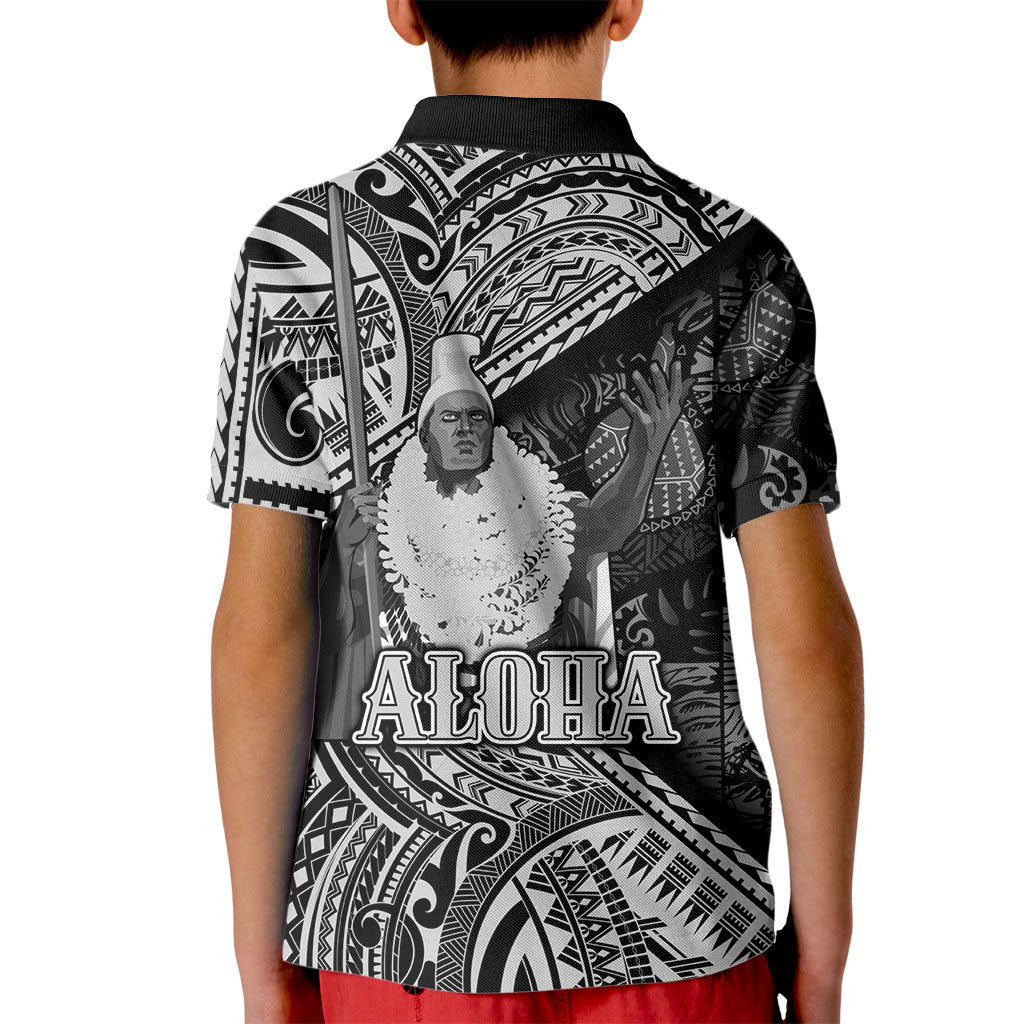 Hawaii King Kamehameha Kid Polo Shirt With Hawaiian Ipu Motifs Black Version LT05 - Polynesian Pride