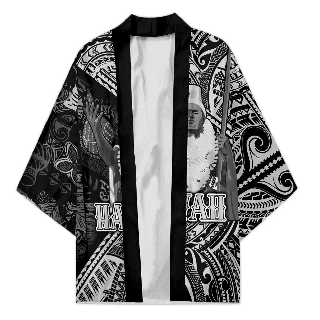 Hawaii King Kamehameha Kimono With Hawaiian Ipu Motifs Black Version LT05 Unisex Black - Polynesian Pride