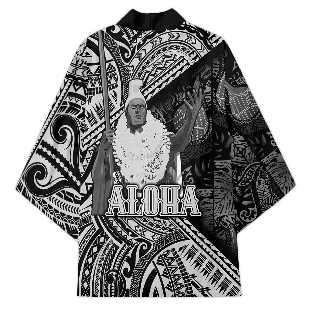 Hawaii King Kamehameha Kimono With Hawaiian Ipu Motifs Black Version LT05 - Polynesian Pride