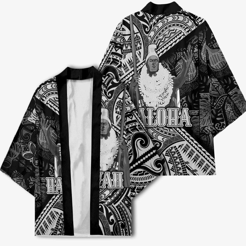 Hawaii King Kamehameha Kimono With Hawaiian Ipu Motifs Black Version LT05 - Polynesian Pride