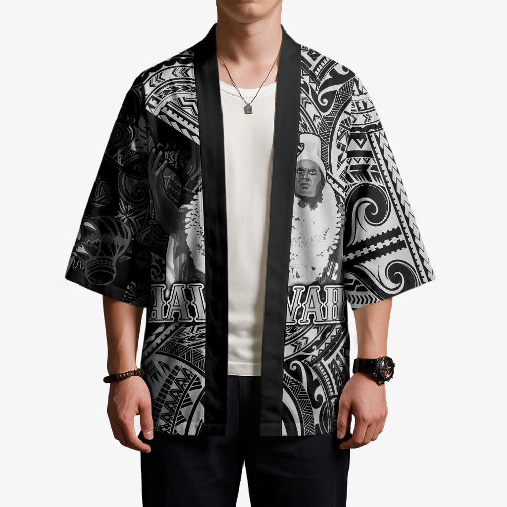 Hawaii King Kamehameha Kimono With Hawaiian Ipu Motifs Black Version LT05 - Polynesian Pride
