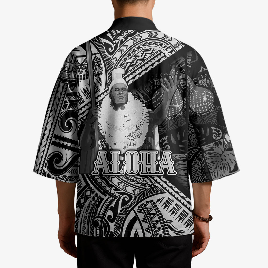 Hawaii King Kamehameha Kimono With Hawaiian Ipu Motifs Black Version LT05 - Polynesian Pride