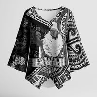 Hawaii King Kamehameha Kimono Sleeve Blouse With Hawaiian Ipu Motifs Black Version LT05 Female Black - Polynesian Pride