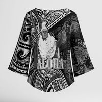 Hawaii King Kamehameha Kimono Sleeve Blouse With Hawaiian Ipu Motifs Black Version LT05 - Polynesian Pride