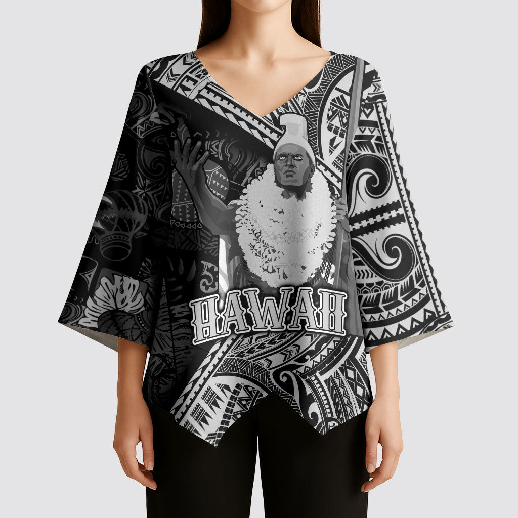 Hawaii King Kamehameha Kimono Sleeve Blouse With Hawaiian Ipu Motifs Black Version LT05 - Polynesian Pride