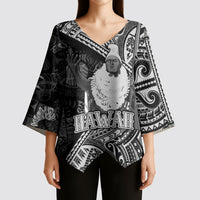 Hawaii King Kamehameha Kimono Sleeve Blouse With Hawaiian Ipu Motifs Black Version LT05 - Polynesian Pride