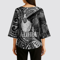Hawaii King Kamehameha Kimono Sleeve Blouse With Hawaiian Ipu Motifs Black Version LT05 - Polynesian Pride