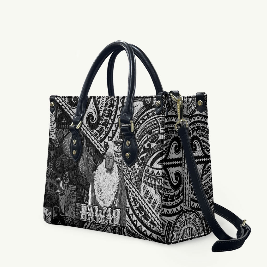 Hawaii King Kamehameha Leather Bag With Hawaiian Ipu Motifs Black Version LT05 Black - Polynesian Pride