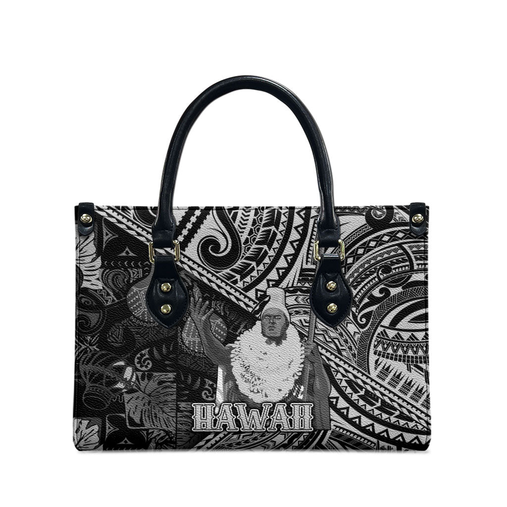 Hawaii King Kamehameha Leather Bag With Hawaiian Ipu Motifs Black Version LT05 - Polynesian Pride