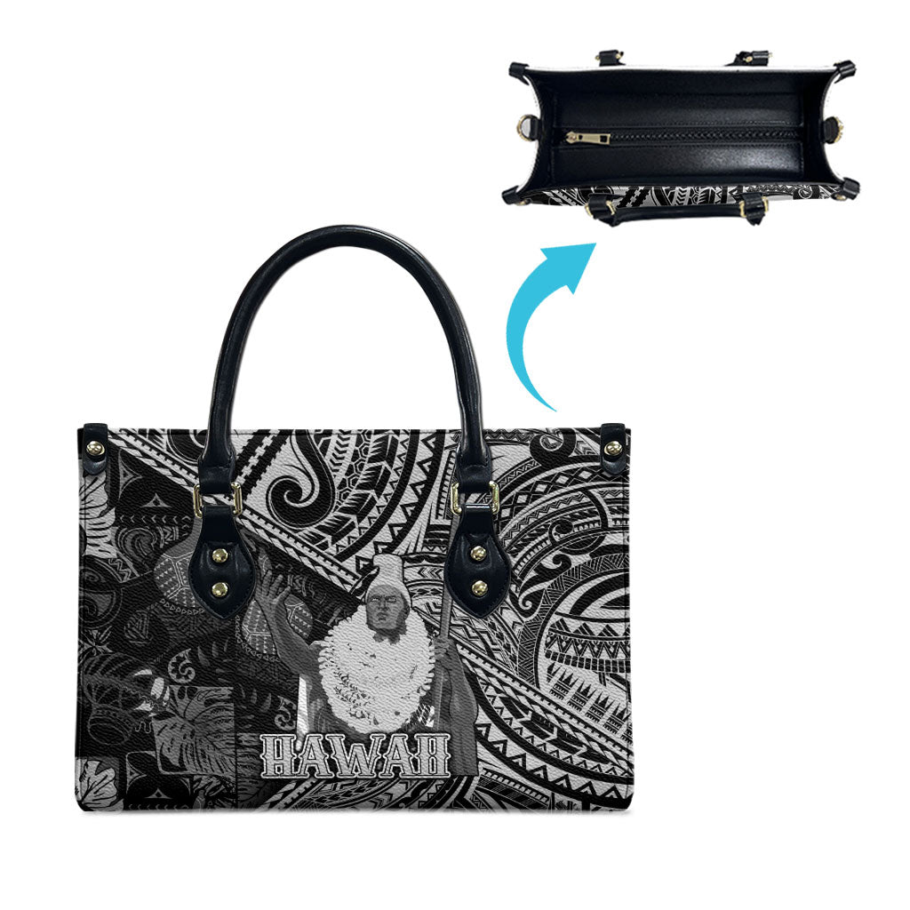 Hawaii King Kamehameha Leather Bag With Hawaiian Ipu Motifs Black Version LT05 - Polynesian Pride