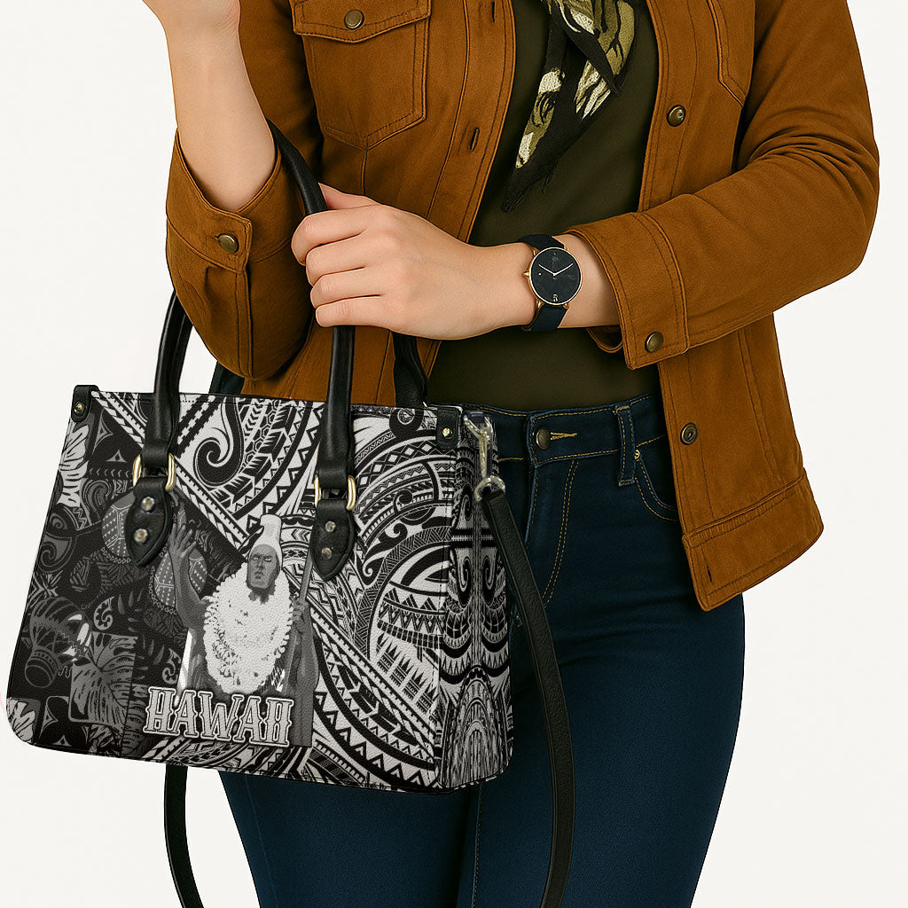 Hawaii King Kamehameha Leather Bag With Hawaiian Ipu Motifs Black Version LT05 - Polynesian Pride