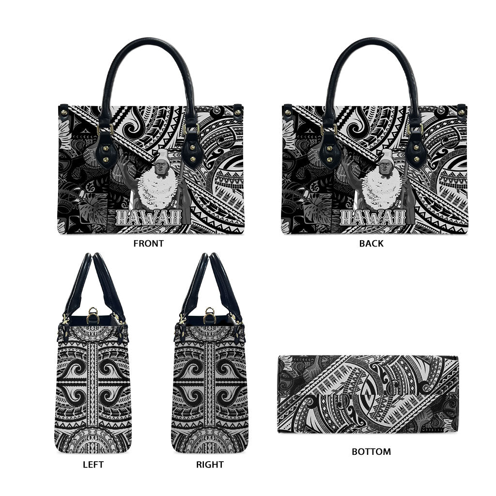 Hawaii King Kamehameha Leather Bag With Hawaiian Ipu Motifs Black Version LT05 - Polynesian Pride