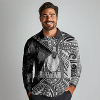 Hawaii King Kamehameha Long Sleeve Polo Shirt With Hawaiian Ipu Motifs Black Version LT05 - Polynesian Pride