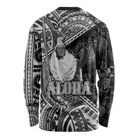 Hawaii King Kamehameha Long Sleeve Shirt With Hawaiian Ipu Motifs Black Version LT05 - Polynesian Pride
